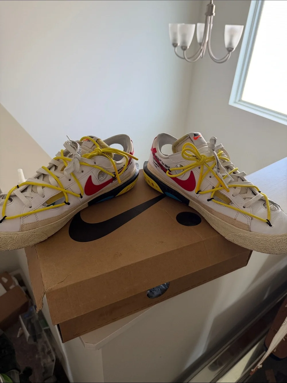 Off White/Nike Blazer Low '77 White Red Yellow Accent Athletic Shoes